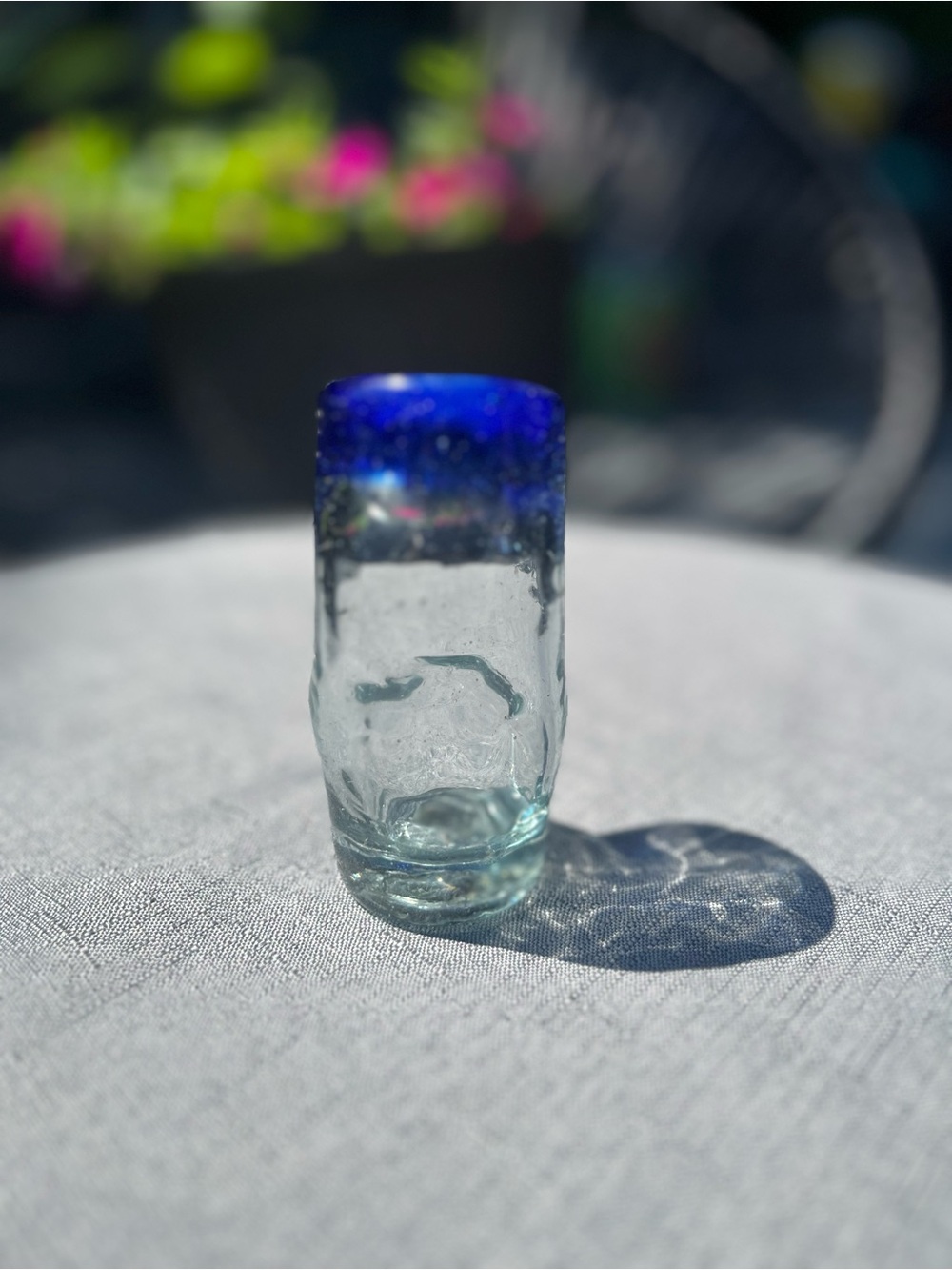Handblown Glass Bud Vase with Cobalt Blue Rim - Picture 14 of 16